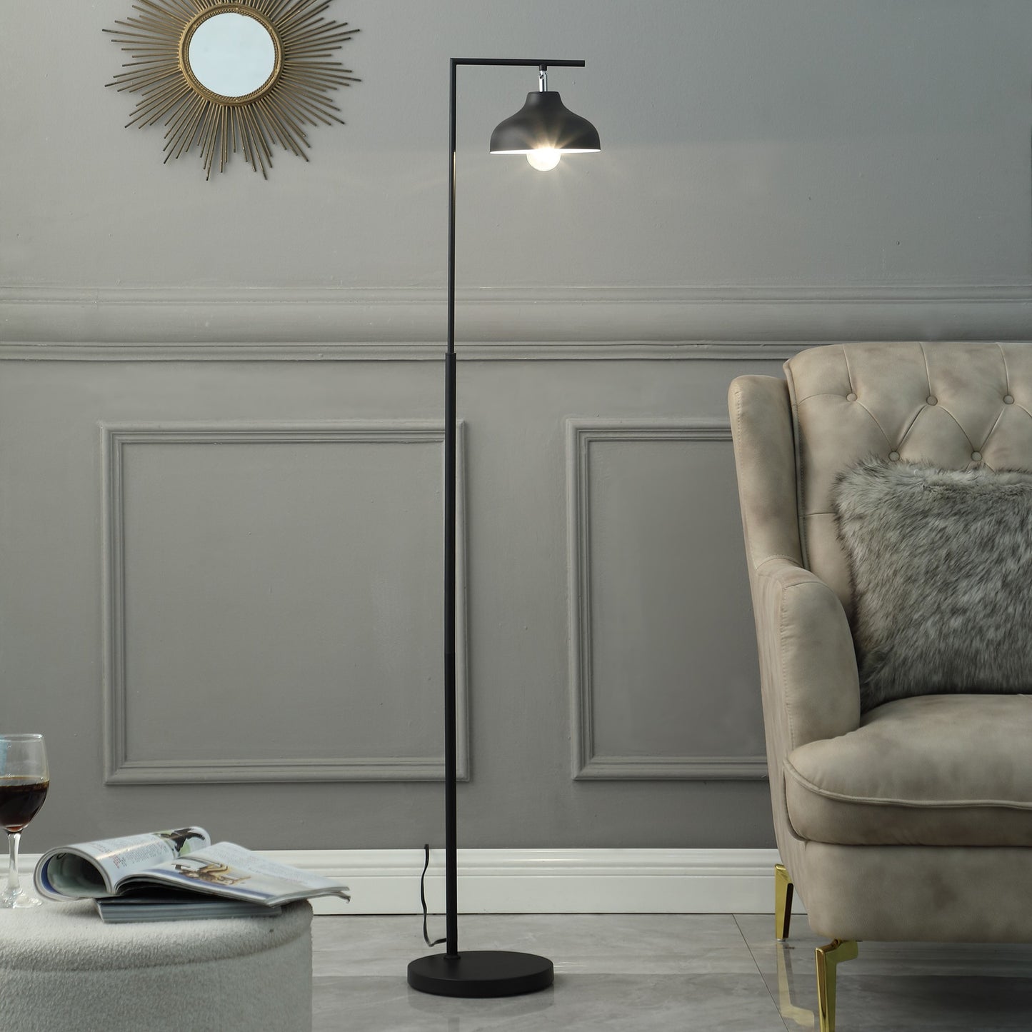 63" Black LED Arc Floor Lamp With Black Metal Bowl Shade-5