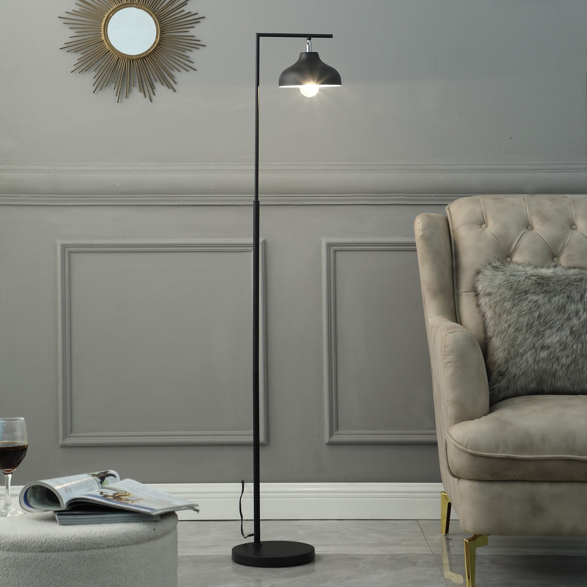 63" Black LED Arc Floor Lamp With Black Metal Bowl Shade-5