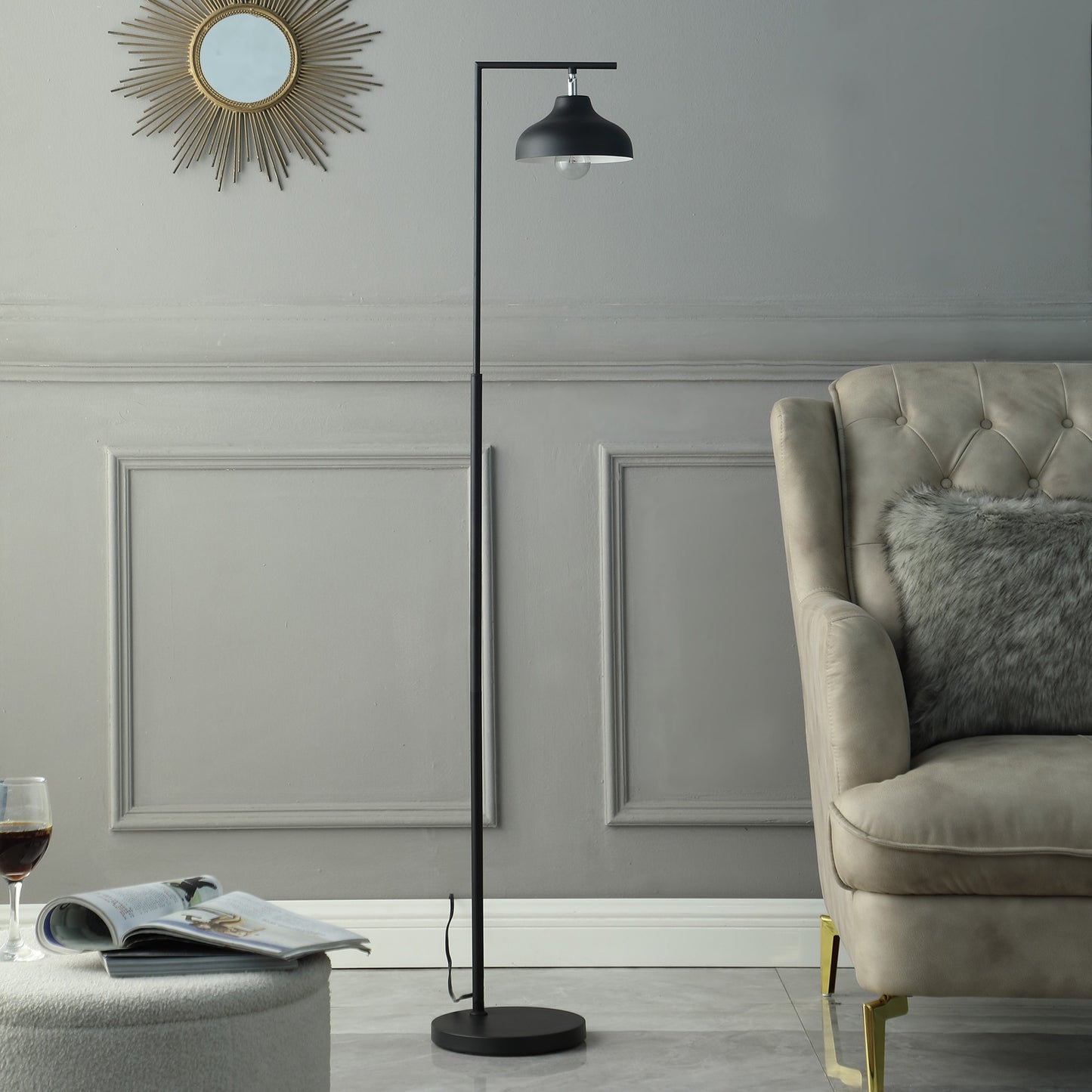 63" Black LED Arc Floor Lamp With Black Metal Bowl Shade-6