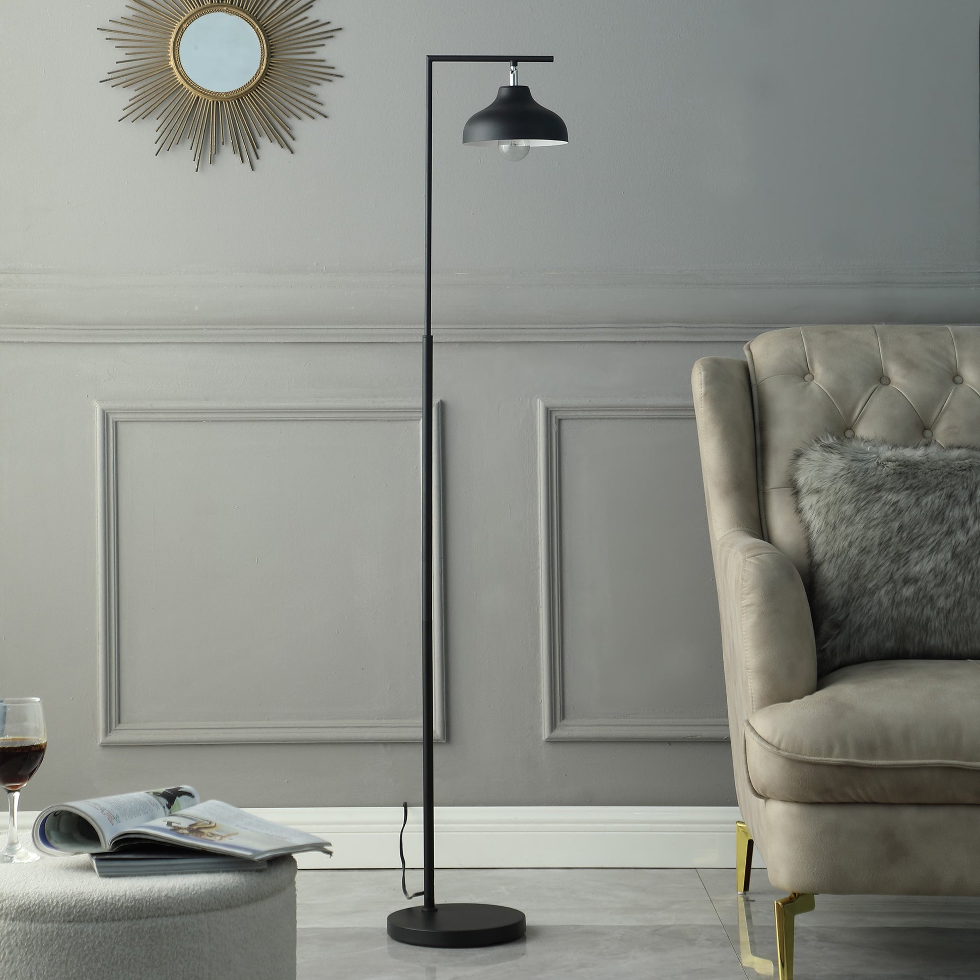 63" Black LED Arc Floor Lamp With Black Metal Bowl Shade-6