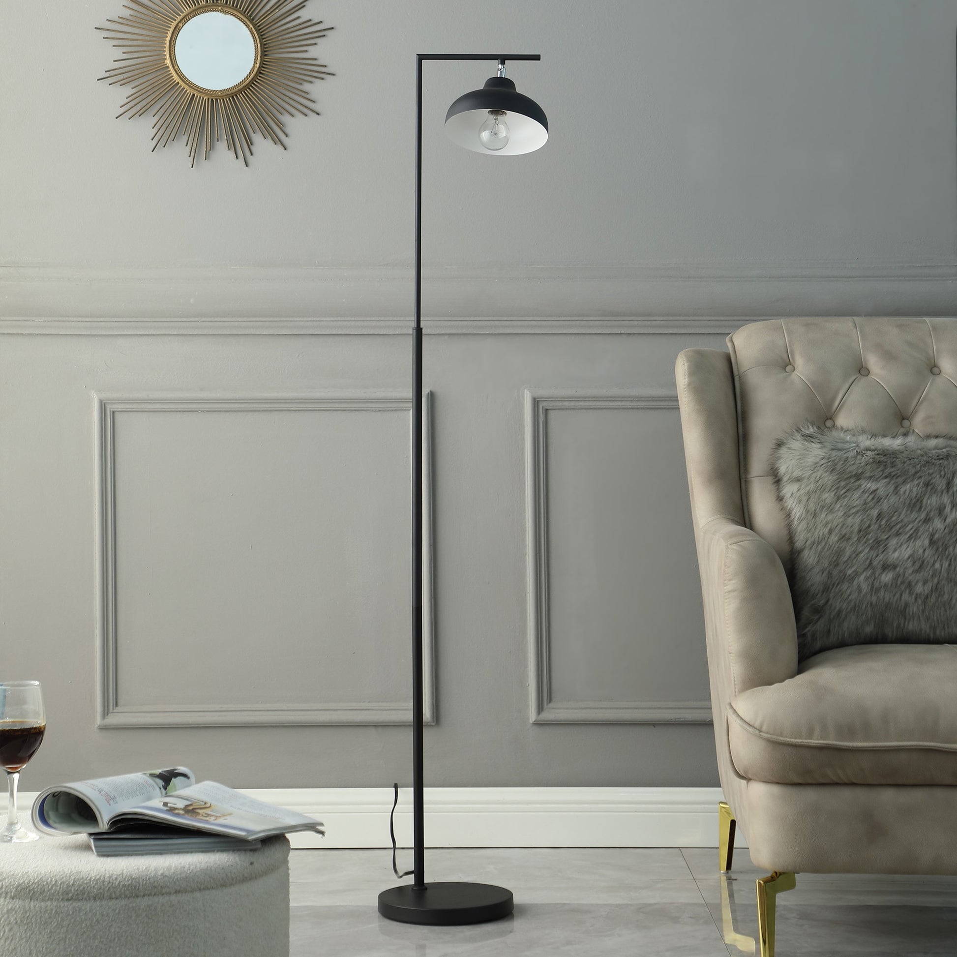 63" Black LED Arc Floor Lamp With Black Metal Bowl Shade-7
