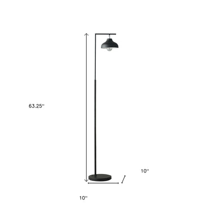 63" Black LED Arc Floor Lamp With Black Metal Bowl Shade-8