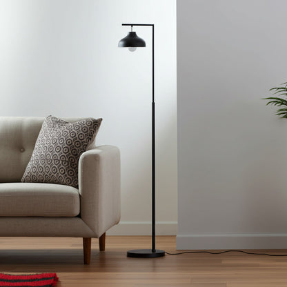 63" Black LED Arc Floor Lamp With Black Metal Bowl Shade-0