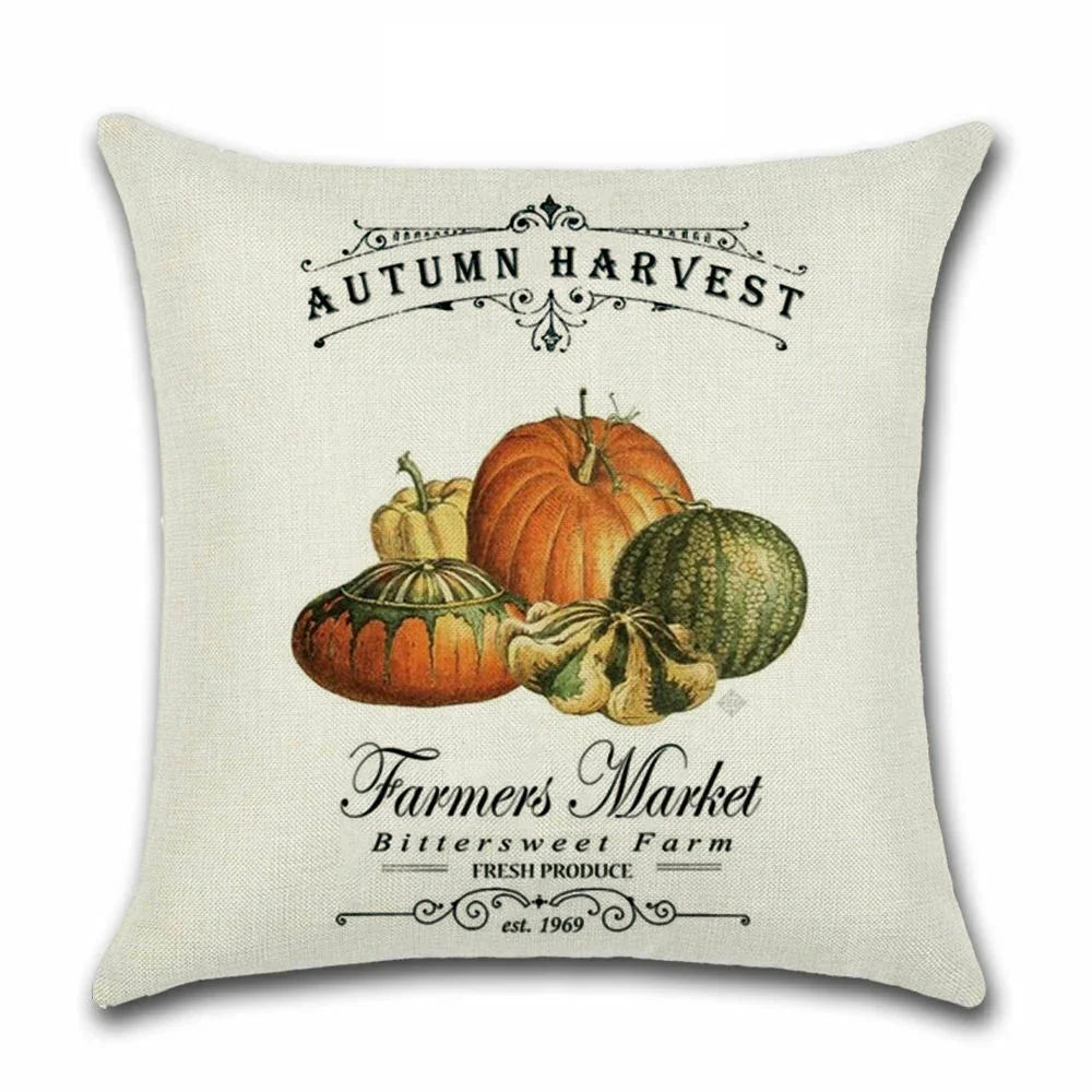 Thanksgiving Day Pillow Covers Pumpkin Truck Harvest Rustic Art Decor Cushion Cover Sofa Home Fall Autumn Farm 45*45 cm Printed