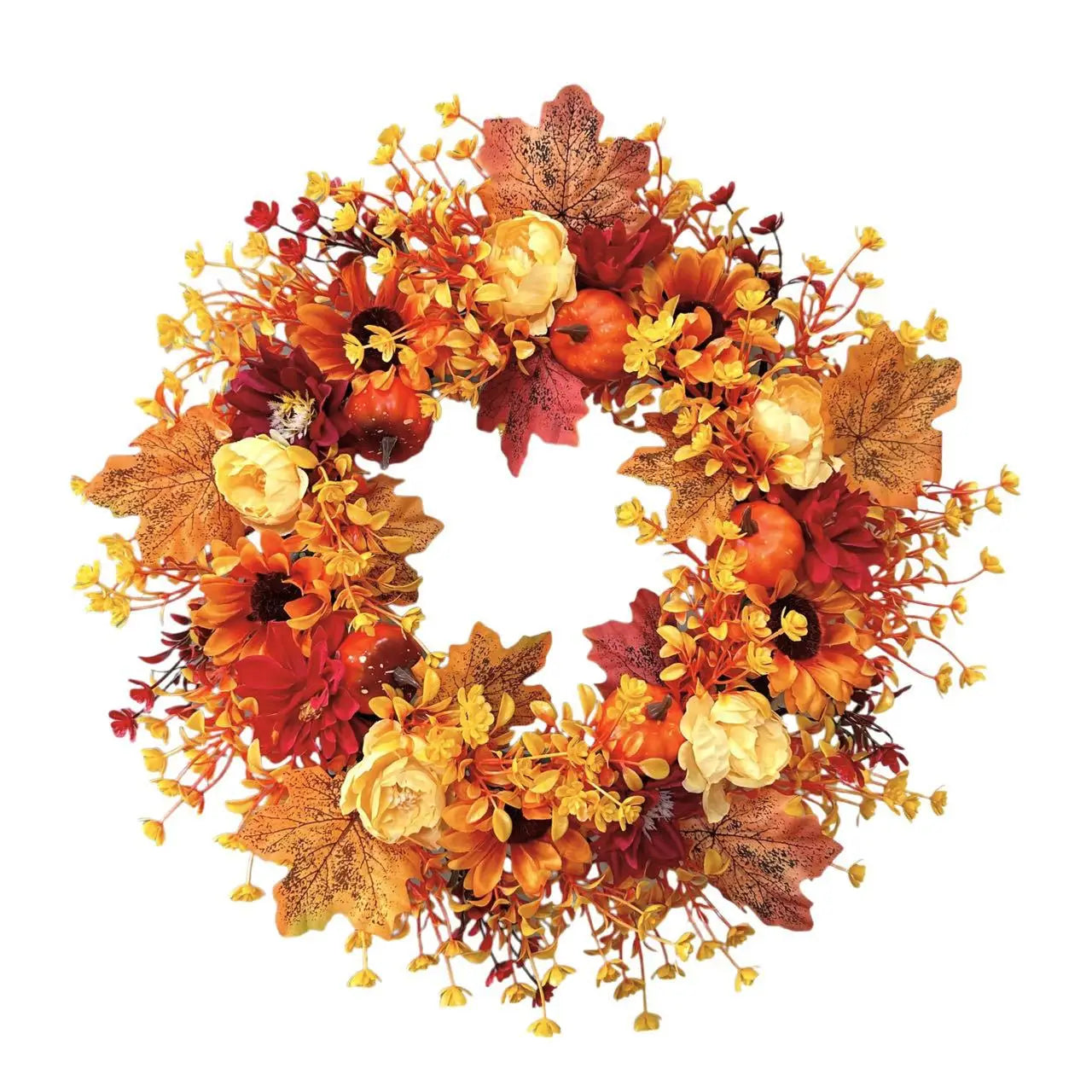 Autumn wreath pendant Harvest Festival Maple Leaf Pumpkin Wreath Door Hanging Simulation Wreath Thanksgiving