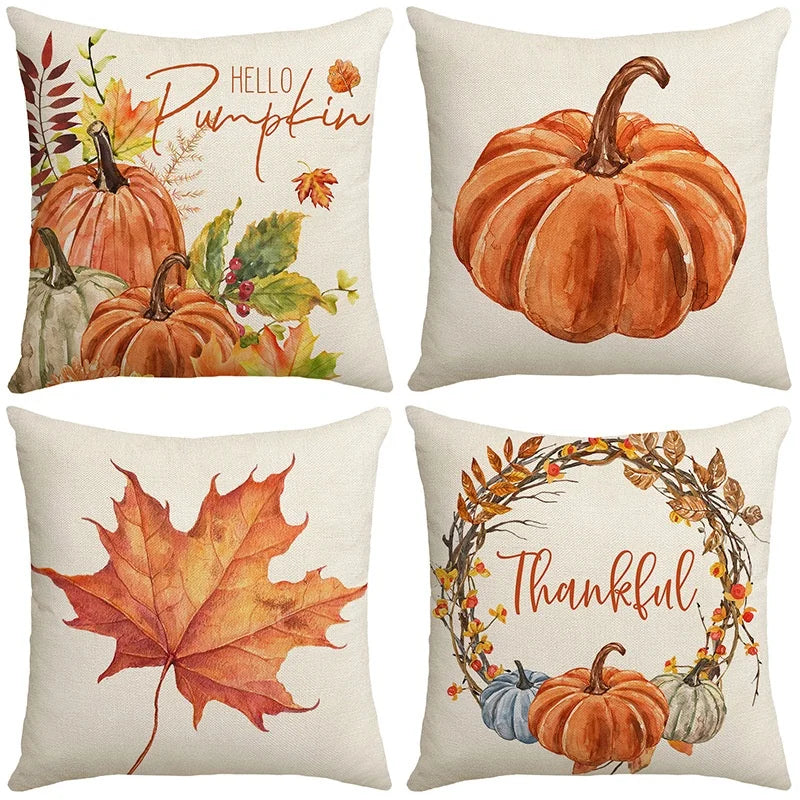Thanksgiving Harvest Festival Throw Pillow Cover 18x18in Maple Leaf Pattern for Fall Thanksgiving Decor Living Room Bedroom
