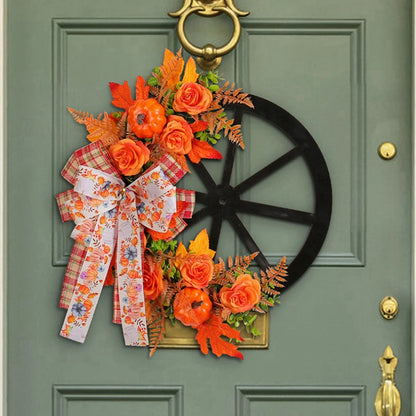 Simulated Sunflower Rose Wreath Garland Harvest Festival Decorations Home Door Hanging Orange Pumpkin Rattan Garland 45cm