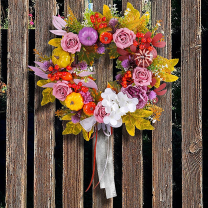 Simulated Sunflower Rose Wreath Garland Harvest Festival Decorations Home Door Hanging Orange Pumpkin Rattan Garland 45cm