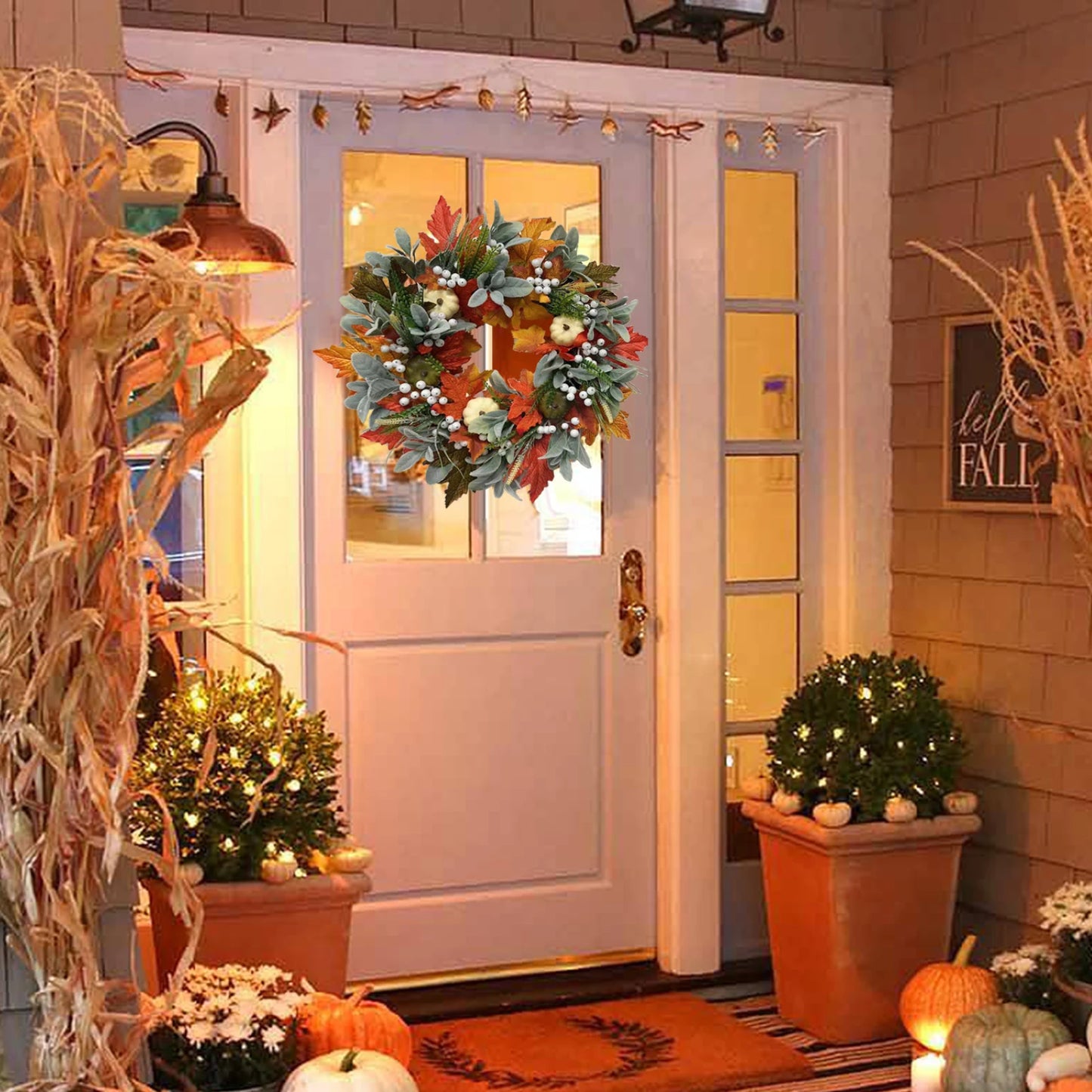 Fall Decorations For Home - 35/45cm Autumn Maple Leaf Pumpkin Pine Cone Berry Wreath - Fall Wreath For Thanksgiving Halloween Fa