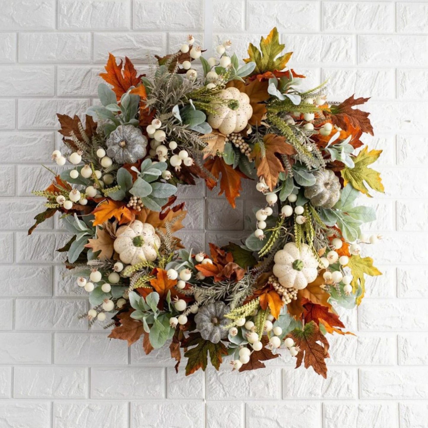 Fall Decorations For Home - 35/45cm Autumn Maple Leaf Pumpkin Pine Cone Berry Wreath - Fall Wreath For Thanksgiving Halloween Fa
