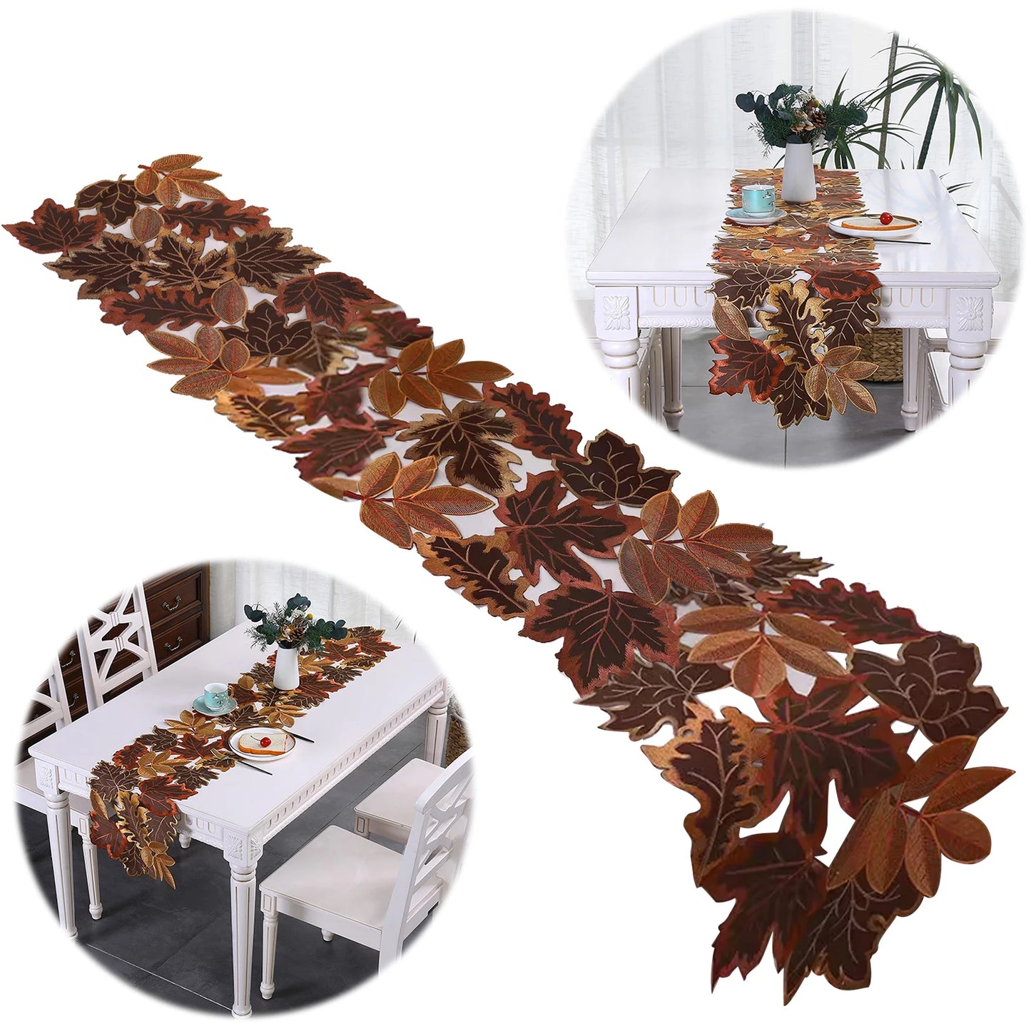 1 Pack Autumn Maple Leaf Embroidered Table Runner Fall Thanksgiving Harvest Table Placemats for Home Dinner Autumn Decorations