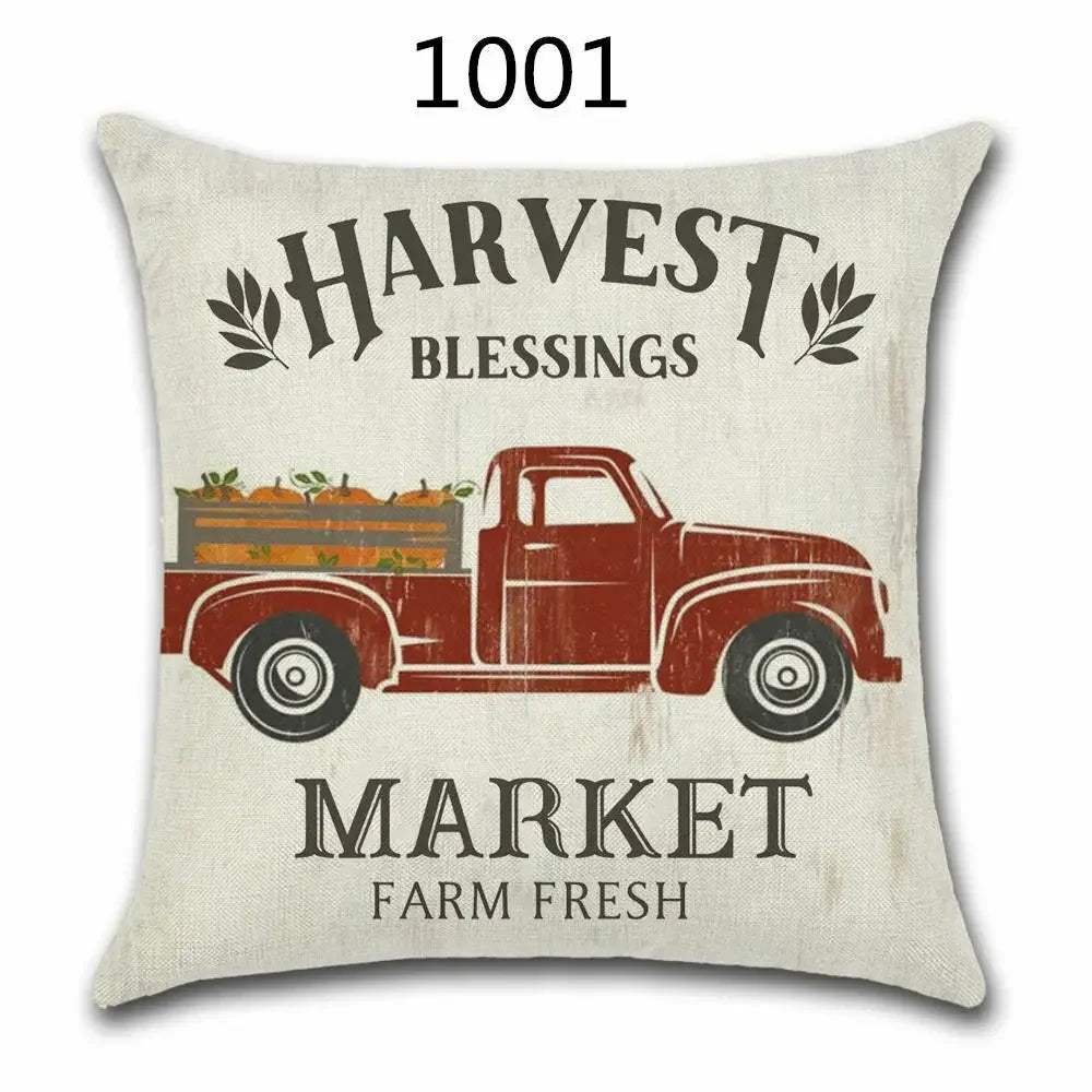 Thanksgiving Day Pillow Covers Pumpkin Truck Harvest Rustic Art Decor Cushion Cover Sofa Home Fall Autumn Farm 45*45 cm Printed
