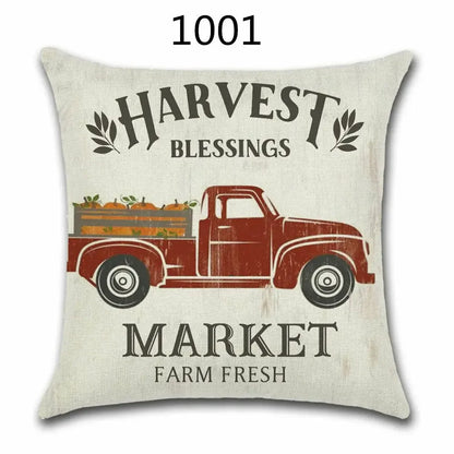 Thanksgiving Day Pillow Covers Pumpkin Truck Harvest Rustic Art Decor Cushion Cover Sofa Home Fall Autumn Farm 45*45 cm Printed