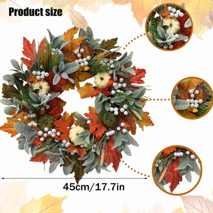 Fall Decorations For Home - 35/45cm Autumn Maple Leaf Pumpkin Pine Cone Berry Wreath - Fall Wreath For Thanksgiving Halloween Fa