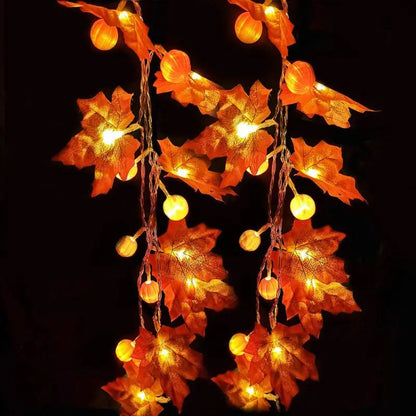 Artificial Autumn Maple Leaves Pumpkin Garland LED Fairy String Light Christmas Thanksgiving Decoration DIY Halloween Party Home