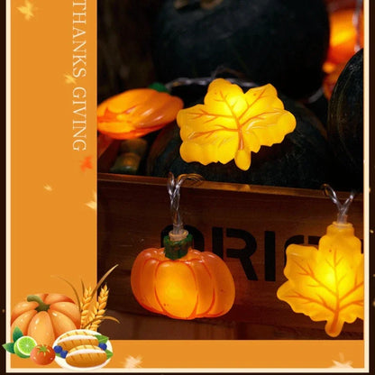 LED Pumpkin Nut Maple Leaf String Light Home Party Decoration Hanging Lamp Props 1.5/3m Thanksgiving Halloween Christmas Gift