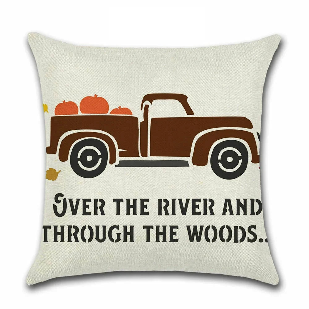 Thanksgiving Day Pillow Covers Pumpkin Truck Harvest Rustic Art Decor Cushion Cover Sofa Home Fall Autumn Farm 45*45 cm Printed