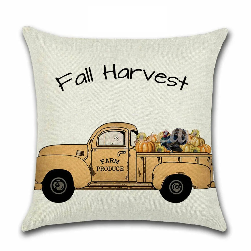 Thanksgiving Day Pillow Covers Pumpkin Truck Harvest Rustic Art Decor Cushion Cover Sofa Home Fall Autumn Farm 45*45 cm Printed