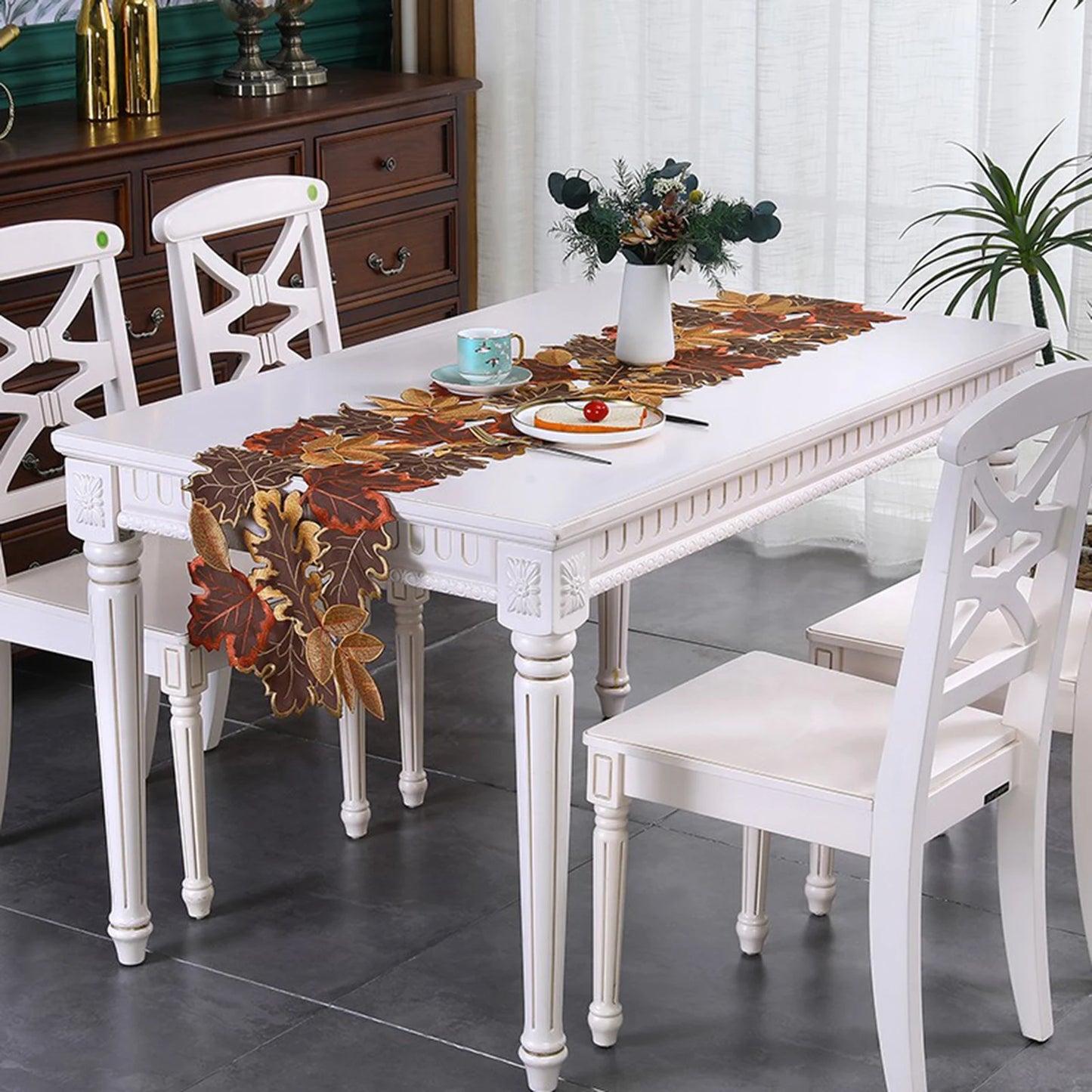 1 Pack Autumn Maple Leaf Embroidered Table Runner Fall Thanksgiving Harvest Table Placemats for Home Dinner Autumn Decorations