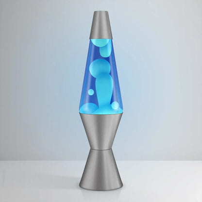 14.5" White Wax Lava Lamp Blue Liquid, Silver Base, 25W Bulb. Mood Lighting for Bedroom