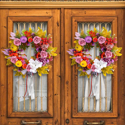 Simulated Sunflower Rose Wreath Garland Harvest Festival Decorations Home Door Hanging Orange Pumpkin Rattan Garland 45cm