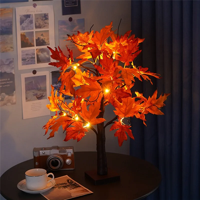 Autumn Decoration Maple Leaf Tree Lights With 24 Leds 60Cm Light Tree + Autumn Leaves Decoration For Table Autumn-New