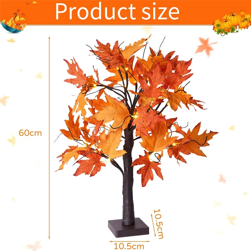 Autumn Decoration Maple Leaf Tree Lights With 24 Leds 60Cm Light Tree + Autumn Leaves Decoration For Table Autumn-New