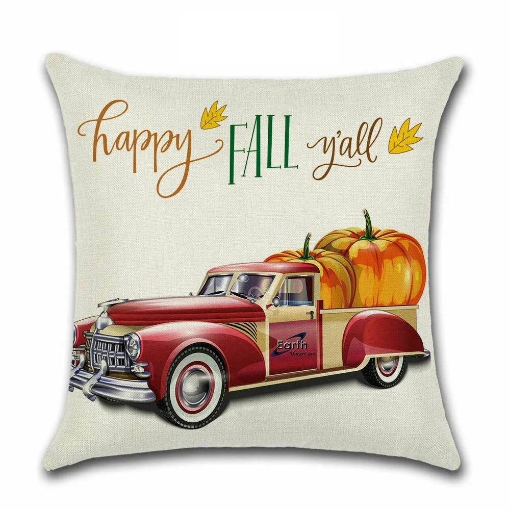 Thanksgiving Day Pillow Covers Pumpkin Truck Harvest Rustic Art Decor Cushion Cover Sofa Home Fall Autumn Farm 45*45 cm Printed