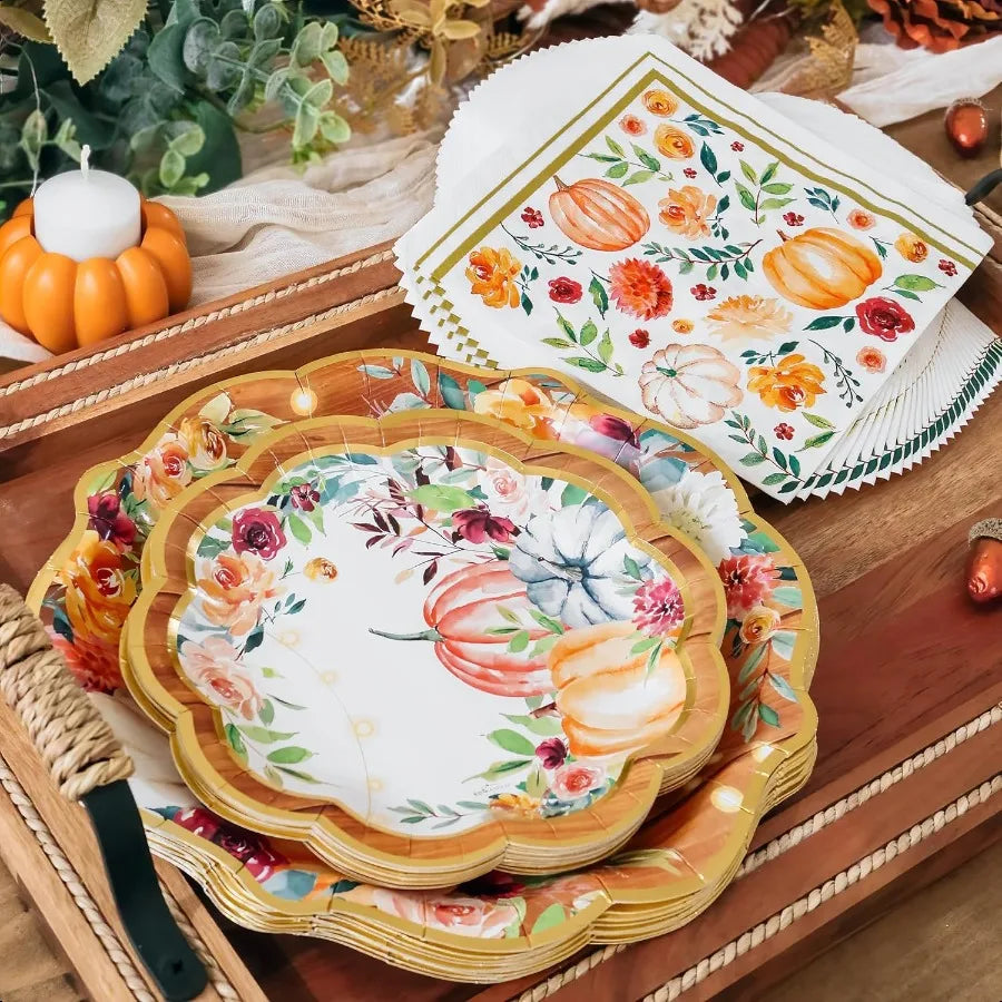 62pc Fall Thanksgiving Tableware Set Party Kit 16pcs 7 inch 9 inch Heavy Duty  Party Plates 30pcs 6.5 inch Durable Paper Napkin