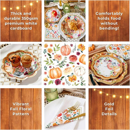 62pc Fall Thanksgiving Tableware Set Party Kit 16pcs 7 inch 9 inch Heavy Duty  Party Plates 30pcs 6.5 inch Durable Paper Napkin