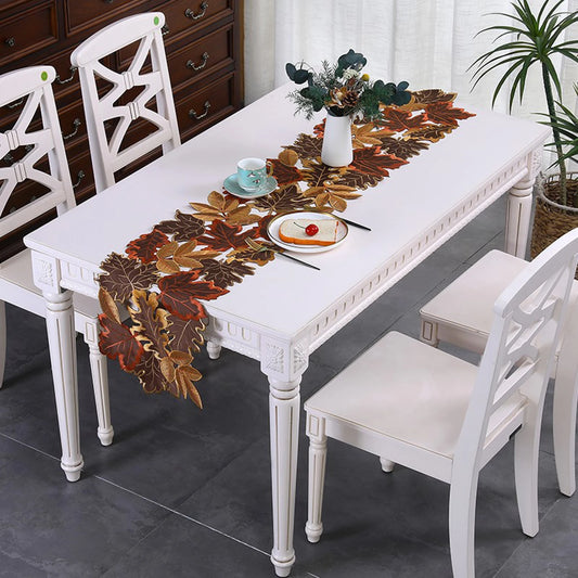 1 Pack Autumn Maple Leaf Embroidered Table Runner Fall Thanksgiving Harvest Table Placemats for Home Dinner Autumn Decorations