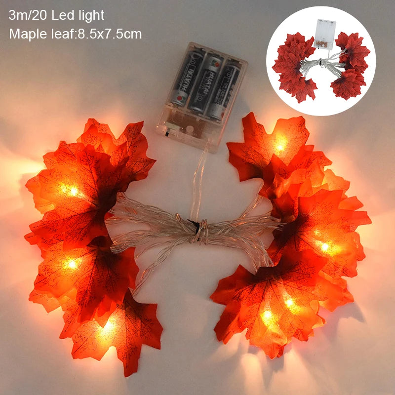 3M 20LED Maple Leaf Light String Fake Autumn Leaves LED Fairy Garland for Christmas Thanksgiving Halloween Party Home Decoration