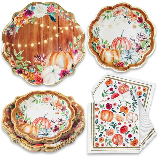 62pc Fall Thanksgiving Tableware Set Party Kit 16pcs 7 inch 9 inch Heavy Duty  Party Plates 30pcs 6.5 inch Durable Paper Napkin