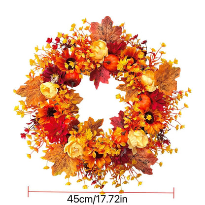 Autumn wreath pendant Harvest Festival Maple Leaf Pumpkin Wreath Door Hanging Simulation Wreath Thanksgiving