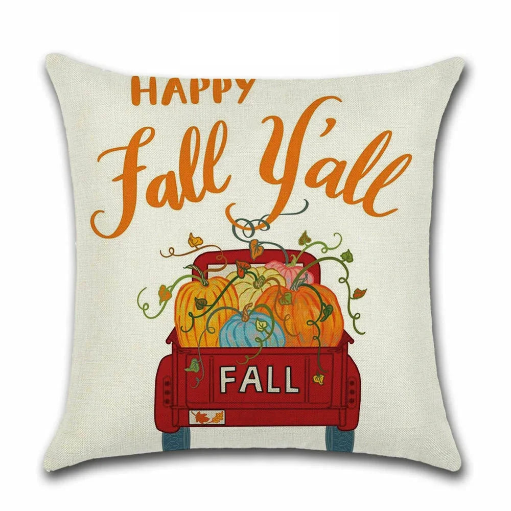 Thanksgiving Day Pillow Covers Pumpkin Truck Harvest Rustic Art Decor Cushion Cover Sofa Home Fall Autumn Farm 45*45 cm Printed