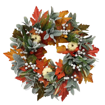Fall Decorations For Home - 35/45cm Autumn Maple Leaf Pumpkin Pine Cone Berry Wreath - Fall Wreath For Thanksgiving Halloween Fa