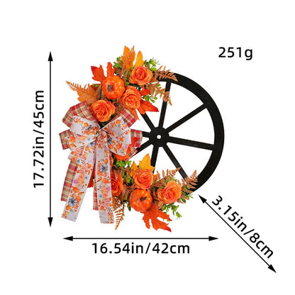 Simulated Sunflower Rose Wreath Garland Harvest Festival Decorations Home Door Hanging Orange Pumpkin Rattan Garland 45cm
