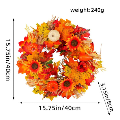Simulated Sunflower Rose Wreath Garland Harvest Festival Decorations Home Door Hanging Orange Pumpkin Rattan Garland 45cm