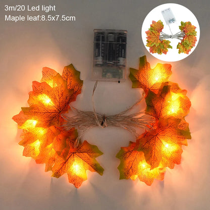 3M 20LED Maple Leaf Light String Fake Autumn Leaves LED Fairy Garland for Christmas Thanksgiving Halloween Party Home Decoration