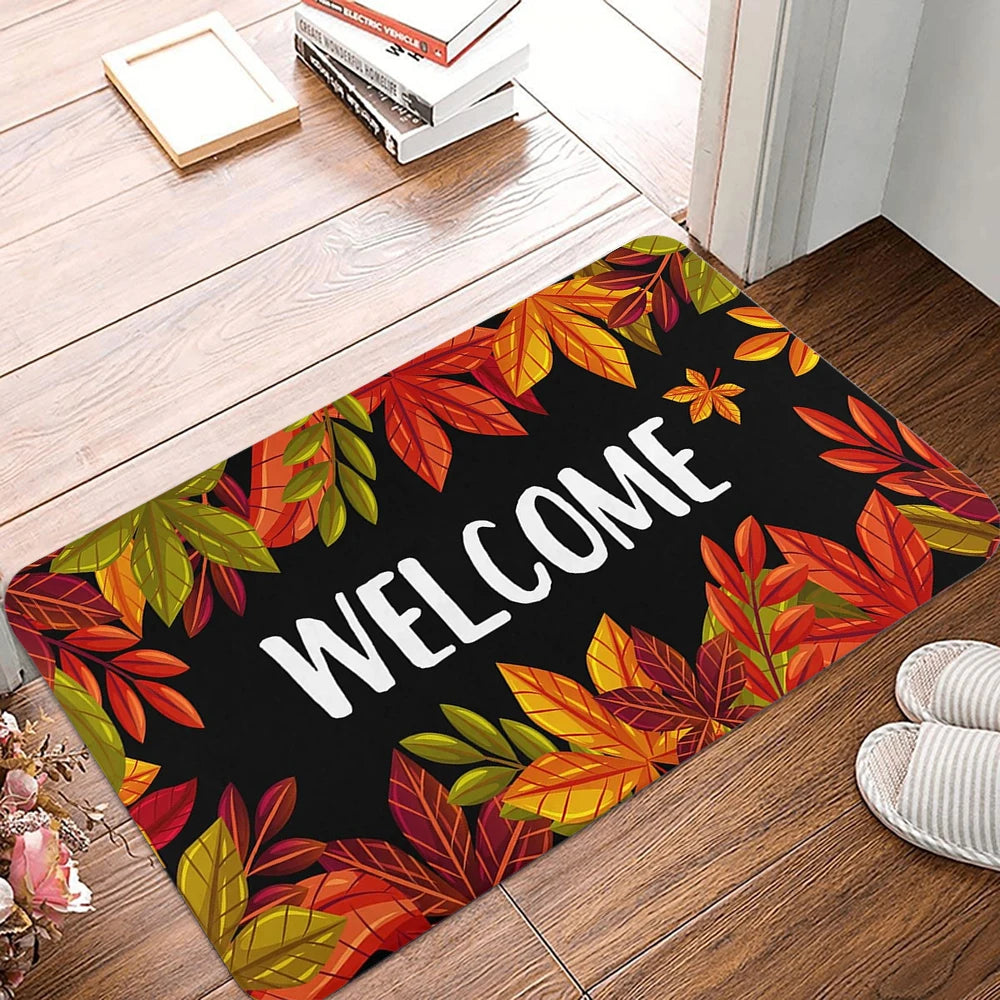 Fall Welcome Doormat  Fall Leaves Front Door Mat Indoor Outdoor Entrance Floor Mats Non-Slip Autumn Thanksgiving Home Decor Rugs