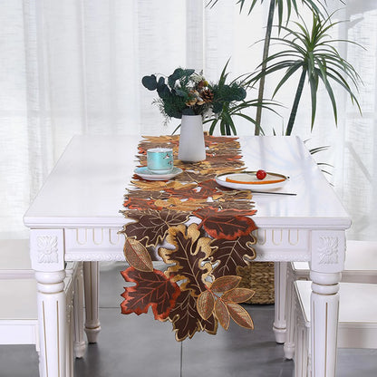 1 Pack Autumn Maple Leaf Embroidered Table Runner Fall Thanksgiving Harvest Table Placemats for Home Dinner Autumn Decorations
