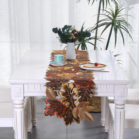 1 Pack Autumn Maple Leaf Embroidered Table Runner Fall Thanksgiving Harvest Table Placemats for Home Dinner Autumn Decorations