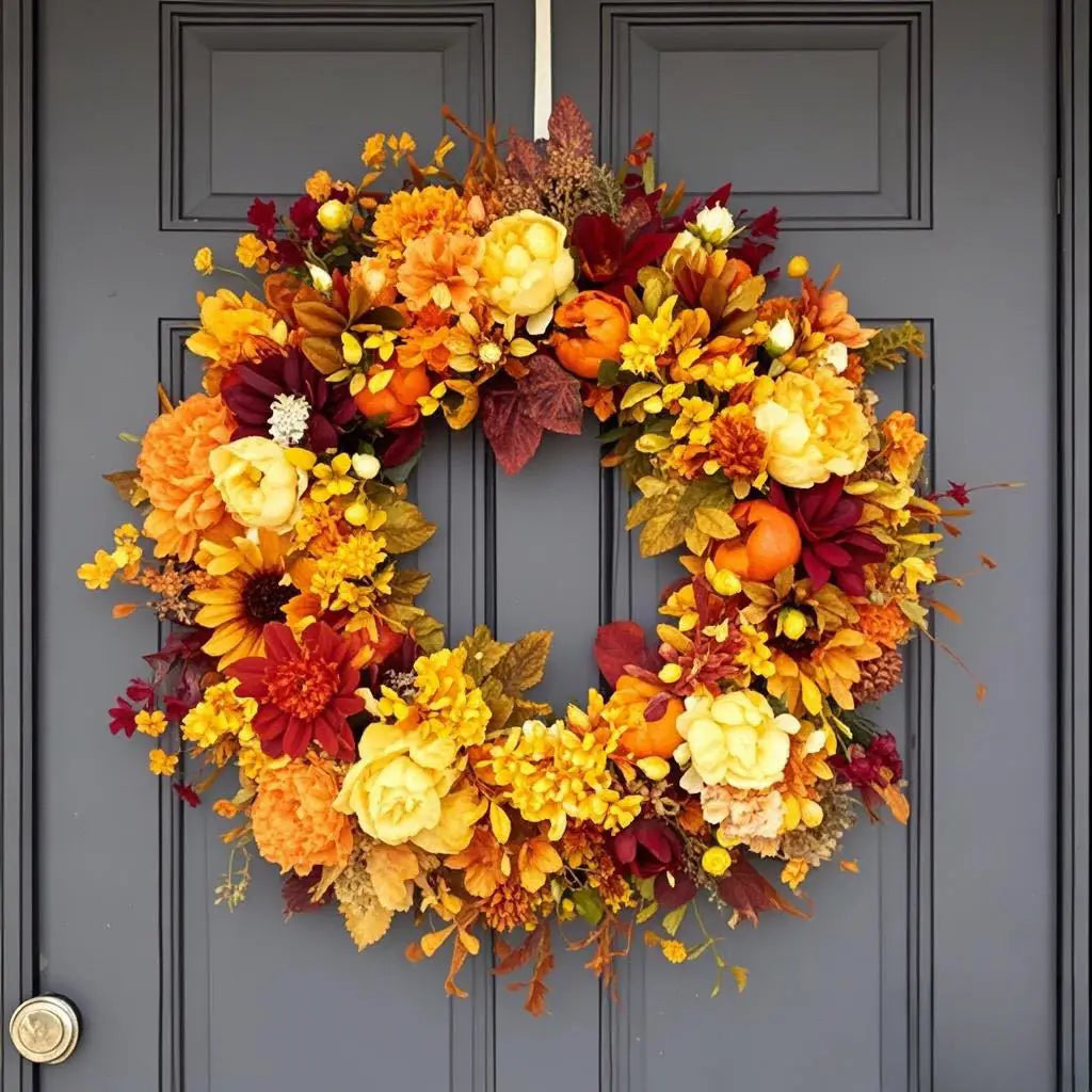 Autumn wreath pendant Harvest Festival Maple Leaf Pumpkin Wreath Door Hanging Simulation Wreath Thanksgiving