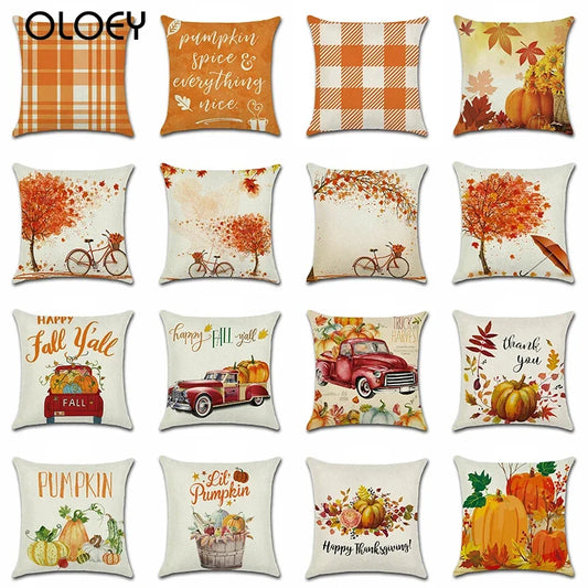 Thanksgiving Day Pillow Covers Pumpkin Truck Harvest Rustic Art Decor Cushion Cover Sofa Home Fall Autumn Farm 45*45 cm Printed