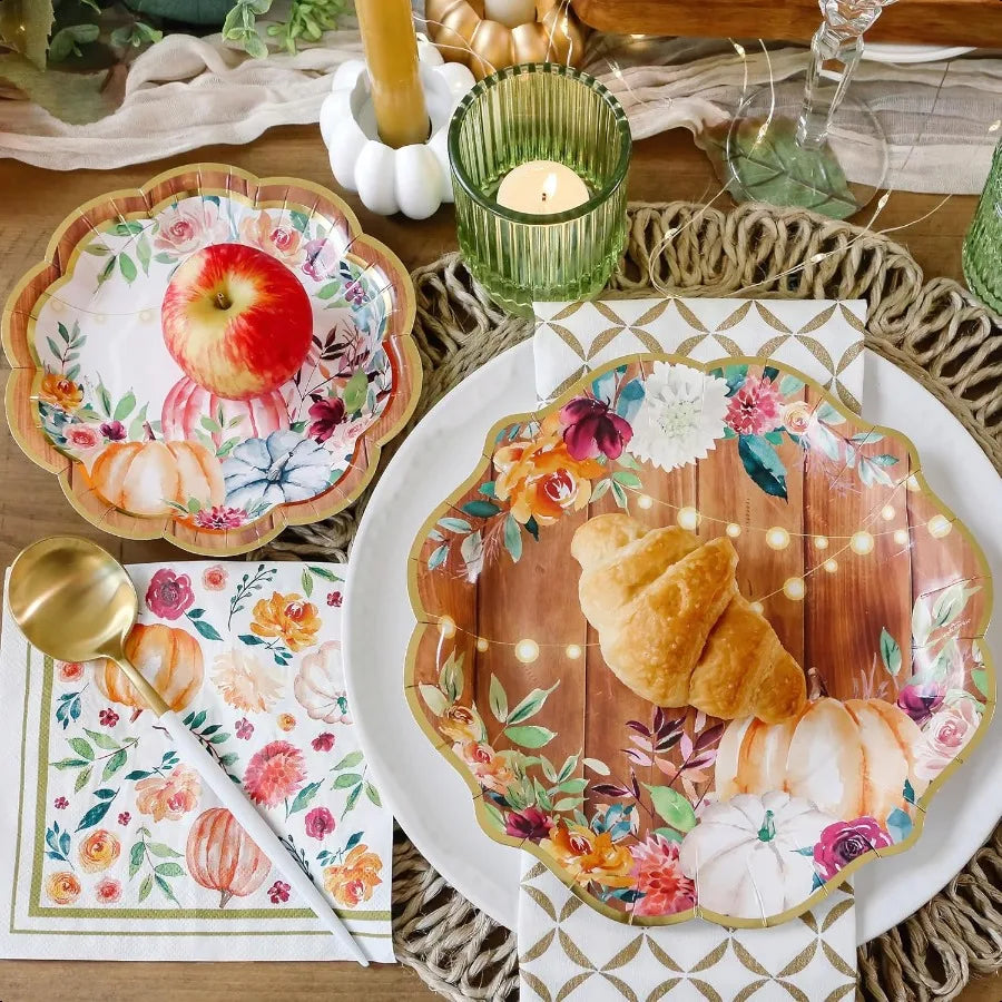 62pc Fall Thanksgiving Tableware Set Party Kit 16pcs 7 inch 9 inch Heavy Duty  Party Plates 30pcs 6.5 inch Durable Paper Napkin