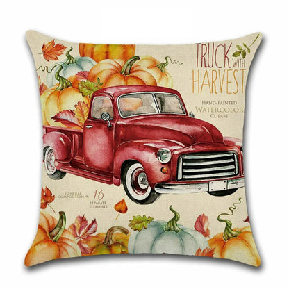 Thanksgiving Day Pillow Covers Pumpkin Truck Harvest Rustic Art Decor Cushion Cover Sofa Home Fall Autumn Farm 45*45 cm Printed