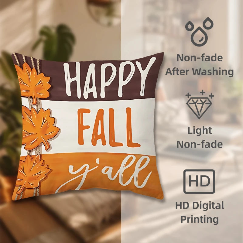 Thanksgiving Harvest Festival Throw Pillow Cover 18x18in Maple Leaf Pattern for Fall Thanksgiving Decor Living Room Bedroom