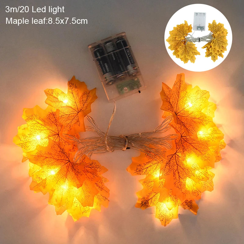 3M 20LED Maple Leaf Light String Fake Autumn Leaves LED Fairy Garland for Christmas Thanksgiving Halloween Party Home Decoration