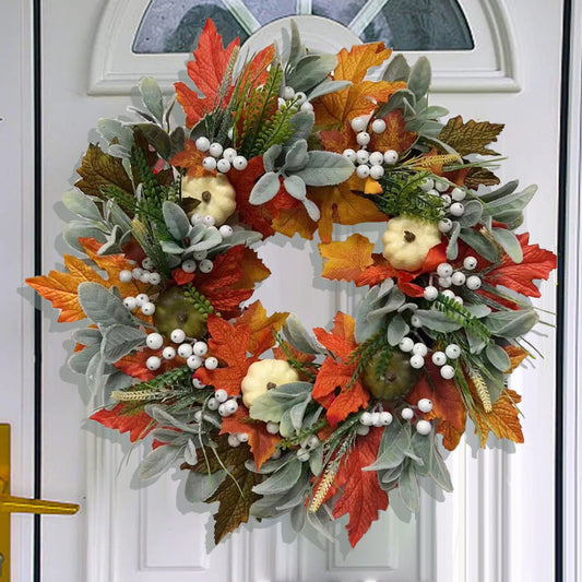 Fall Decorations For Home - 35/45cm Autumn Maple Leaf Pumpkin Pine Cone Berry Wreath - Fall Wreath For Thanksgiving Halloween Fa